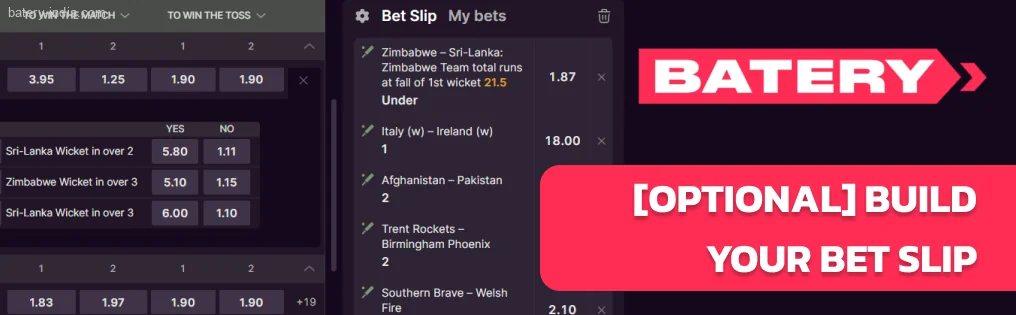 Build your bet slip by adding more outcomes